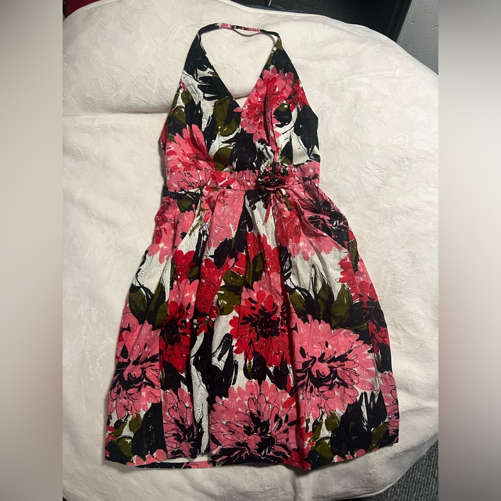 Muse Pink and Black Foral Halter Dress